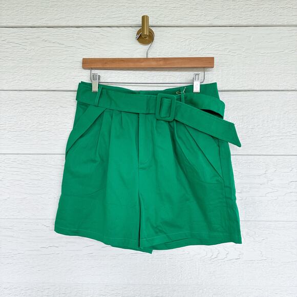 Verdusa High Rise Belted Pleated Paper Bag Shorts Green L NWT - Picture 1 of 6